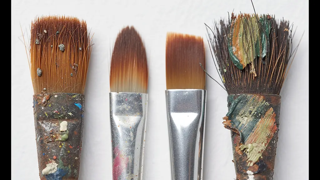 Extreme close-up of different painting brush bristles showing texture variations