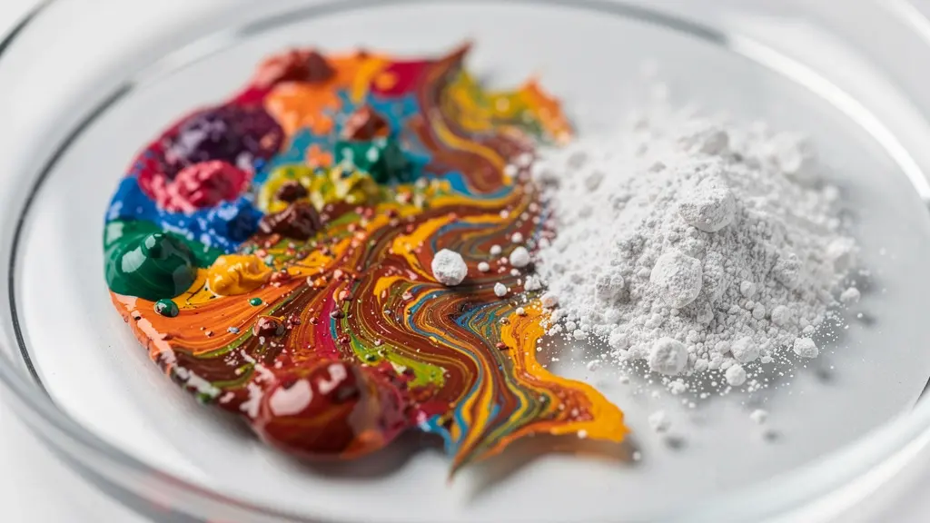 Macro shot of paint mixing showing color space contamination