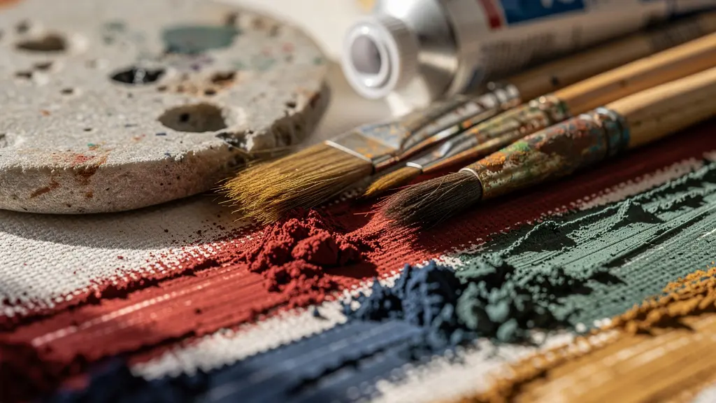 A modern workspace featuring strategically placed artworks and natural elements for creative stimulation