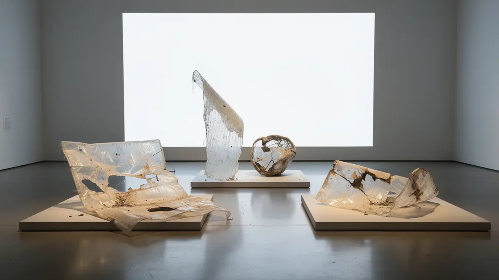 Close view of deteriorating plastic surface showing weeping and discoloration patterns