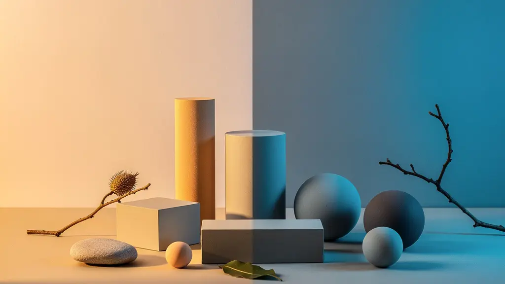 Split composition showing same still life under warm golden and cool blue lighting conditions