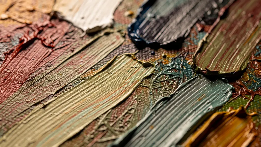 Extreme close-up of oil painting brushwork showing texture and technique