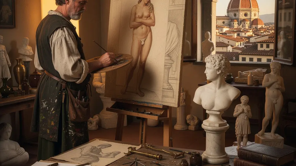 Renaissance painting depicting idealized human form with anatomical realism and humanist philosophy