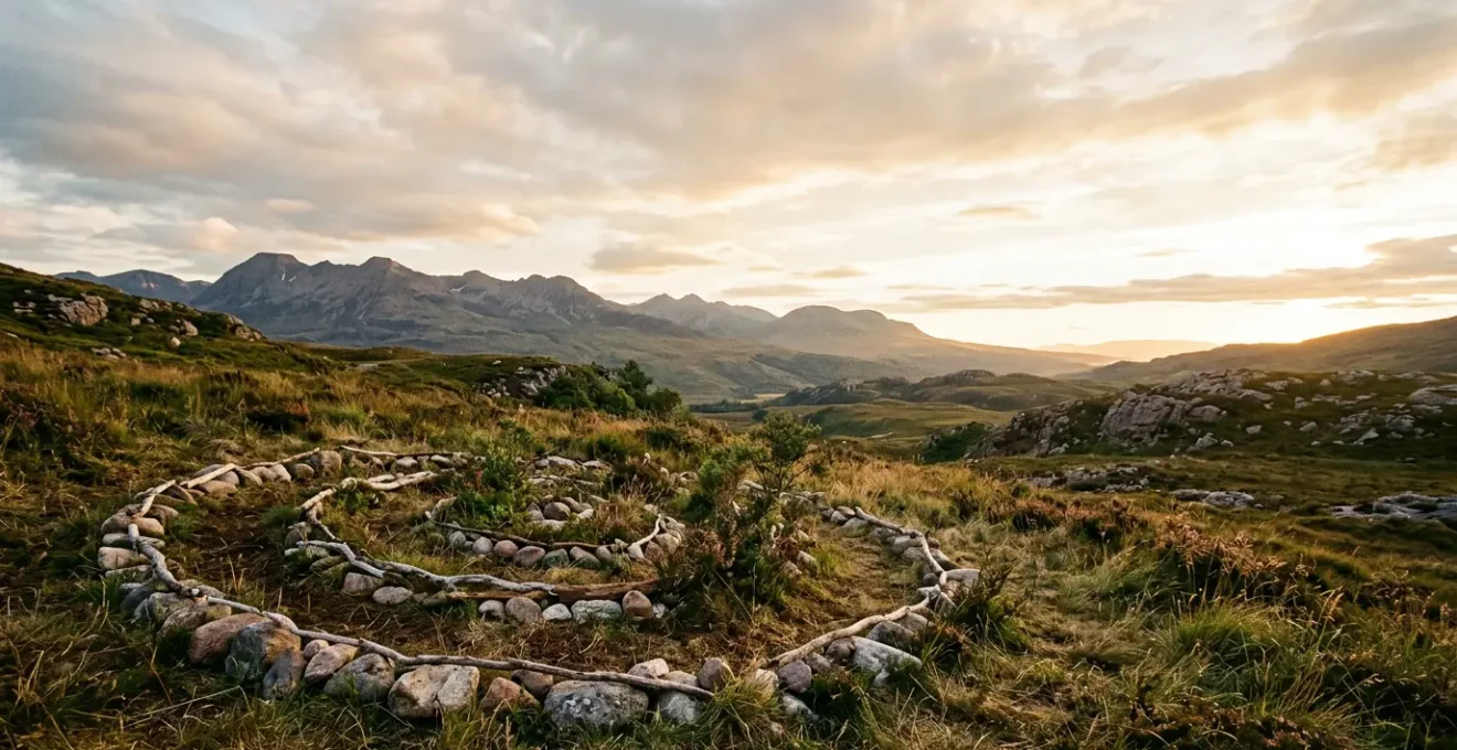 Ephemeral land art installation harmoniously integrated into natural landscape