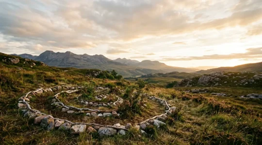 Ephemeral land art installation harmoniously integrated into natural landscape