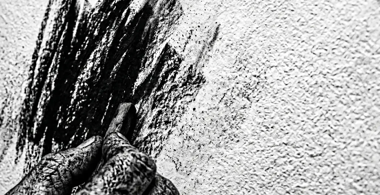 Abstract black and white brushstroke composition evoking monochromatic artistic power and symbolic gravity