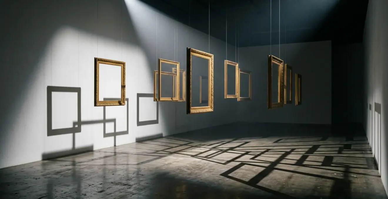 Contemplative scene exploring the invisible forces that determine artistic value and cultural legacy in the art world