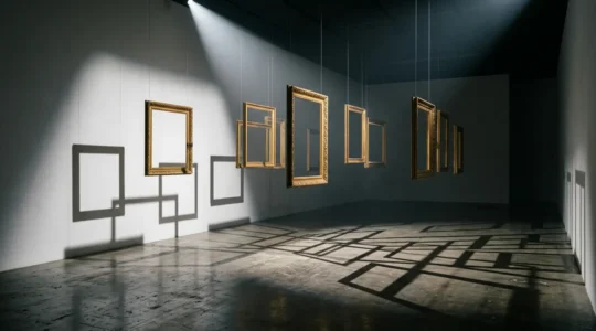 Contemplative scene exploring the invisible forces that determine artistic value and cultural legacy in the art world