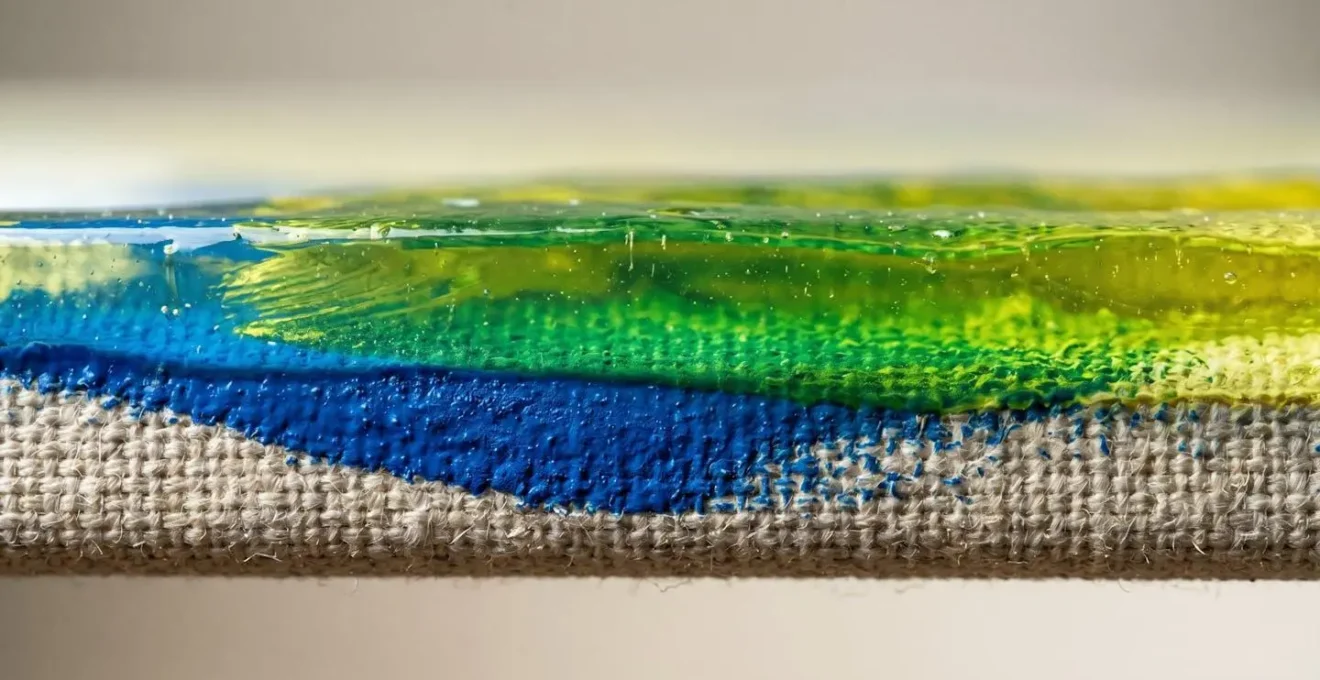Macro detail showing light traveling through transparent glaze layers creating optical color mixing