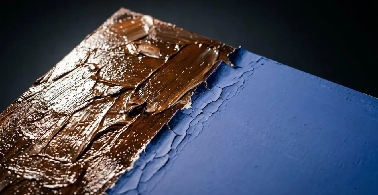Symbolic representation of acrylic and oil paint incompatibility through contrasting surface textures