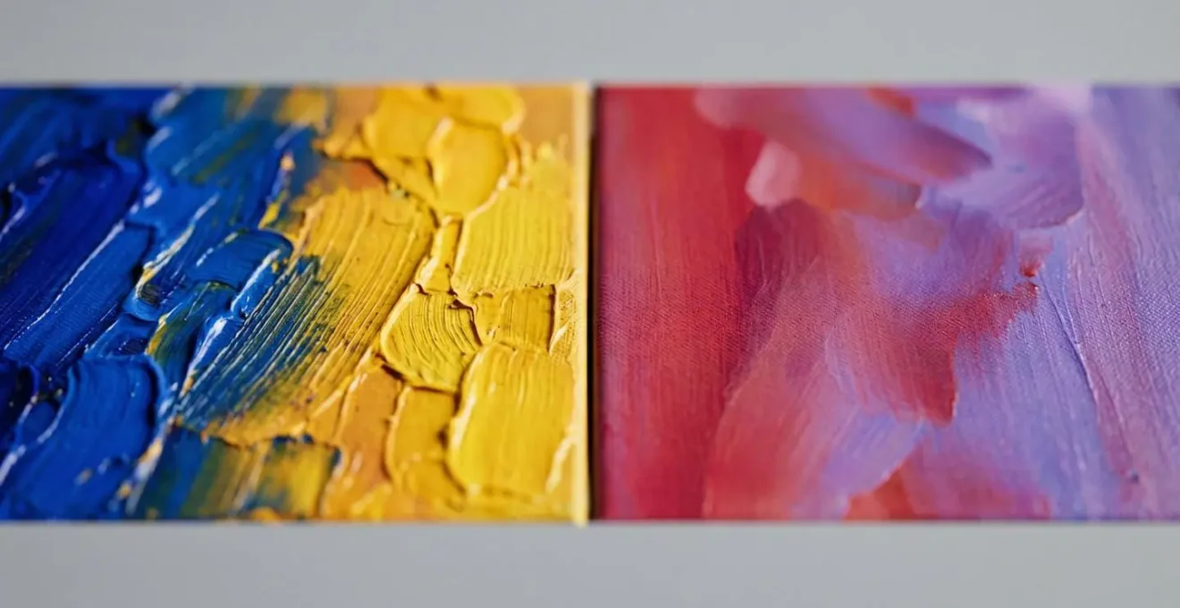 Side-by-side detail of digital brush strokes showing paint viscosity and texture simulation