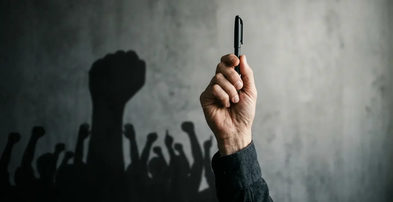 A conceptual representation of satirical cartoons challenging authoritarian power structures