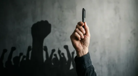 A conceptual representation of satirical cartoons challenging authoritarian power structures