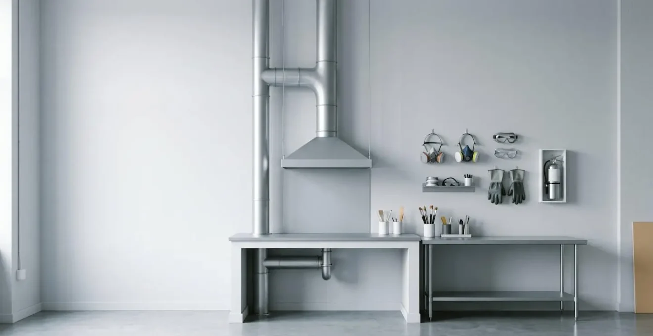 Professional studio ventilation system and safety equipment for working with volatile materials