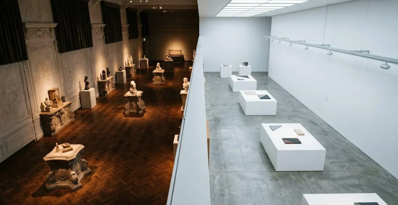 Conceptual representation of how museum architecture and display systems structurally privilege certain art forms over others through spatial hierarchy
