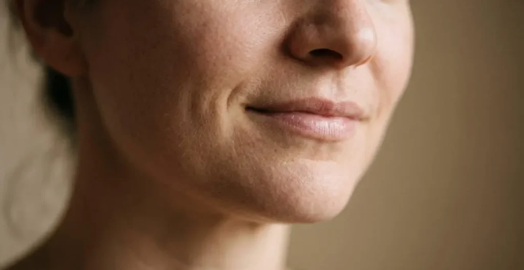 Subtle facial expression captured in soft natural light showing enigmatic emotional ambiguity